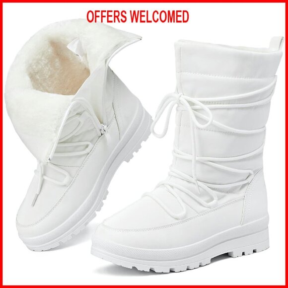 Women's Waterproof Snow Boots Mid Calf Fur Lined Winter Ski Boots